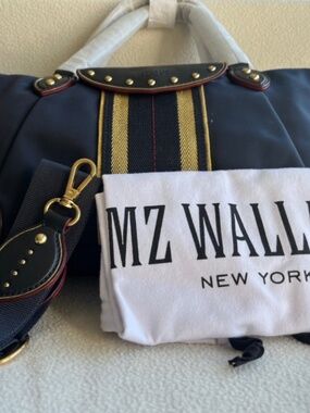 MZ Wallace Sloane Satchel Dawn Navy Gold Stripe Crossbody